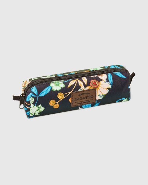 Zagatto ZG673 navy blue and green floral pencil case - thumbnail