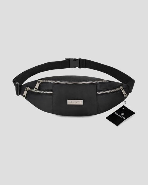 Black waist bag with metal inserts Zagatto ZG74 STOEVER - thumbnail
