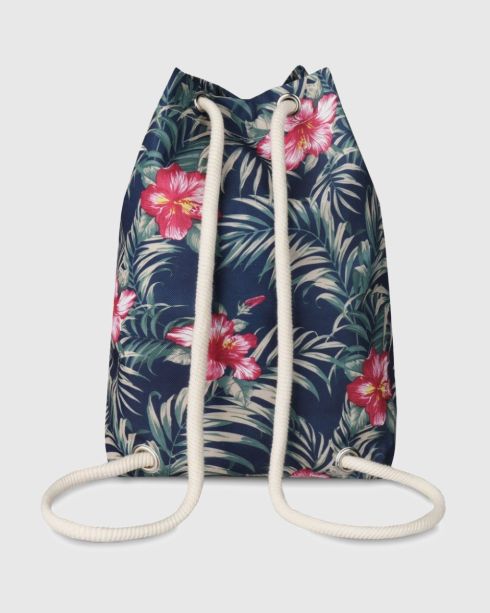 ‘Nairobi’ floral and navy blue drawstring bag-backpack ZG670