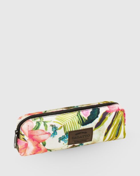 Beige pencil case with floral pattern ZG715 - thumbnail