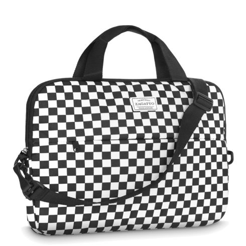Zagatto ZG764 laptop bag with checkerboard pattern - black and white