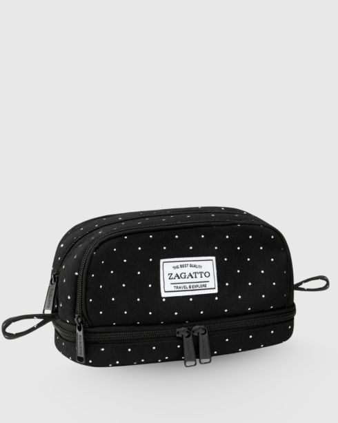 Four-compartment black with white dots pencil case for school ZG872