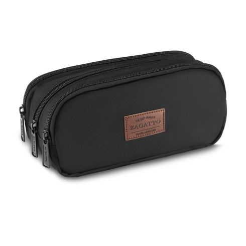 Three-compartment black pencil case ZG874
