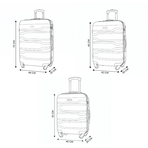 Set of 3 travel suitcases: small, medium, large, black, ZG503 ABS ABC Black