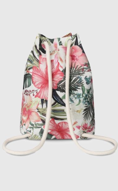 Drawstring bag-backpack in floral pattern, ‘Marsilia’, ZG669