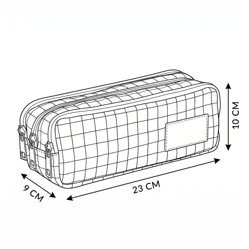 Three-compartment white pencil case with pink zippers and black grid for school ZG722 "Pen House"