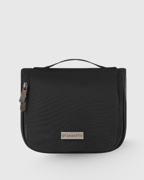 Black cosmetic bag with hanging hook and mirror ZG731