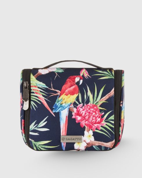 Cosmetic bag in floral pattern, with hanging hook and mirror “Rio” ZG732