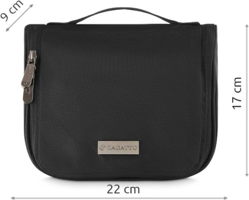 Black cosmetic bag with hanging hook and mirror ZG731