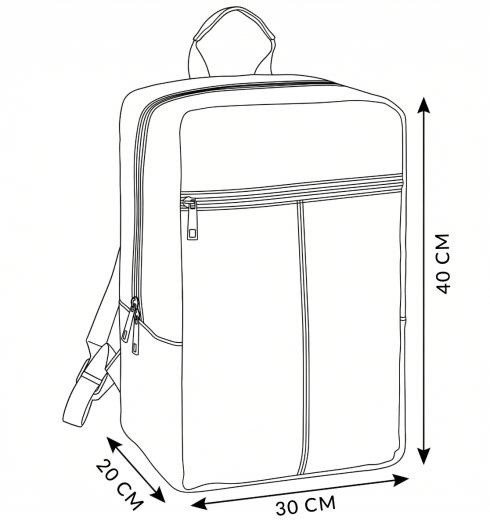 Black travel backpack, for airplane, 40x20x25, ZG771