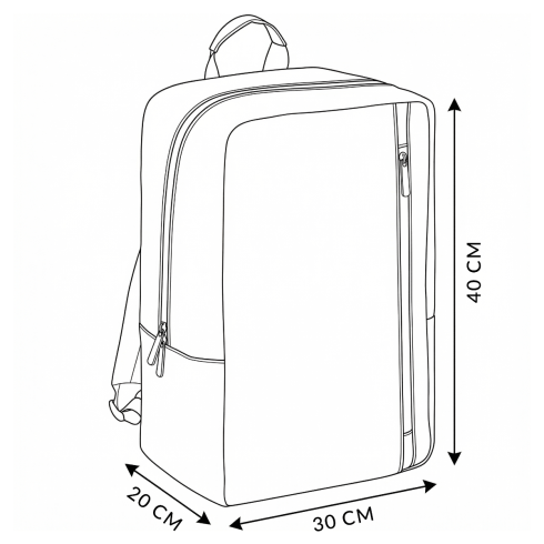 Black travel backpack, for airplane, 40x20x25, ZG832