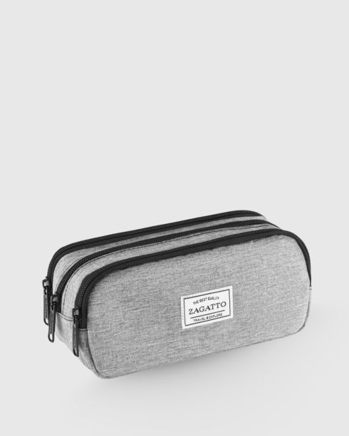 Three-compartment grey pencil case ZG875